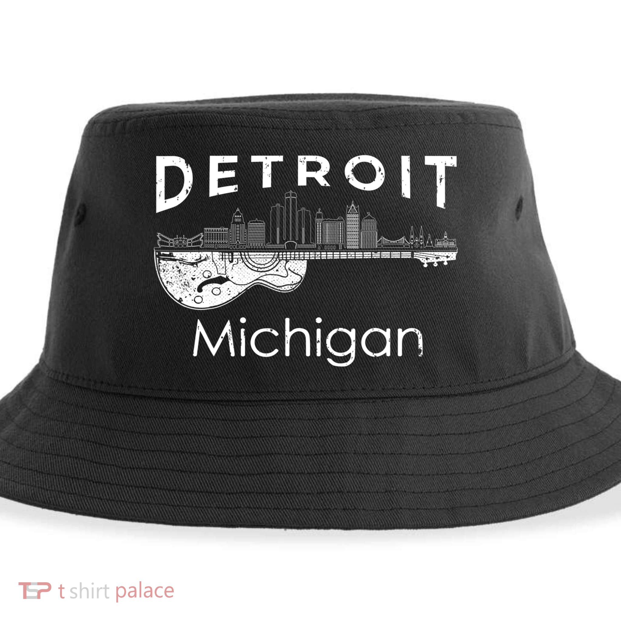 Detroit Souvenir Men Michigan Music Electric Guitar Sustainable Bucket Hat