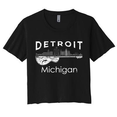 Detroit Souvenir Men Michigan Music Electric Guitar Women's Crop Top Tee
