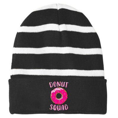 Donut Squad Matching Donut Party Pink Doughnut Sprinkles Striped Beanie with Solid Band