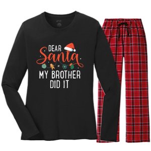 Dear Santa My Brother Did It Family Christmas Women's Long Sleeve Flannel Pajama Set 