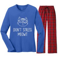 Dont Stress Meowt Gift Mother Mom Meaningful Gift Women's Long Sleeve Flannel Pajama Set 