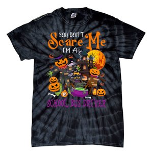 DonT Scare Me IM A School Bus Driver Halloween Pumpkin Tie-Dye T-Shirt