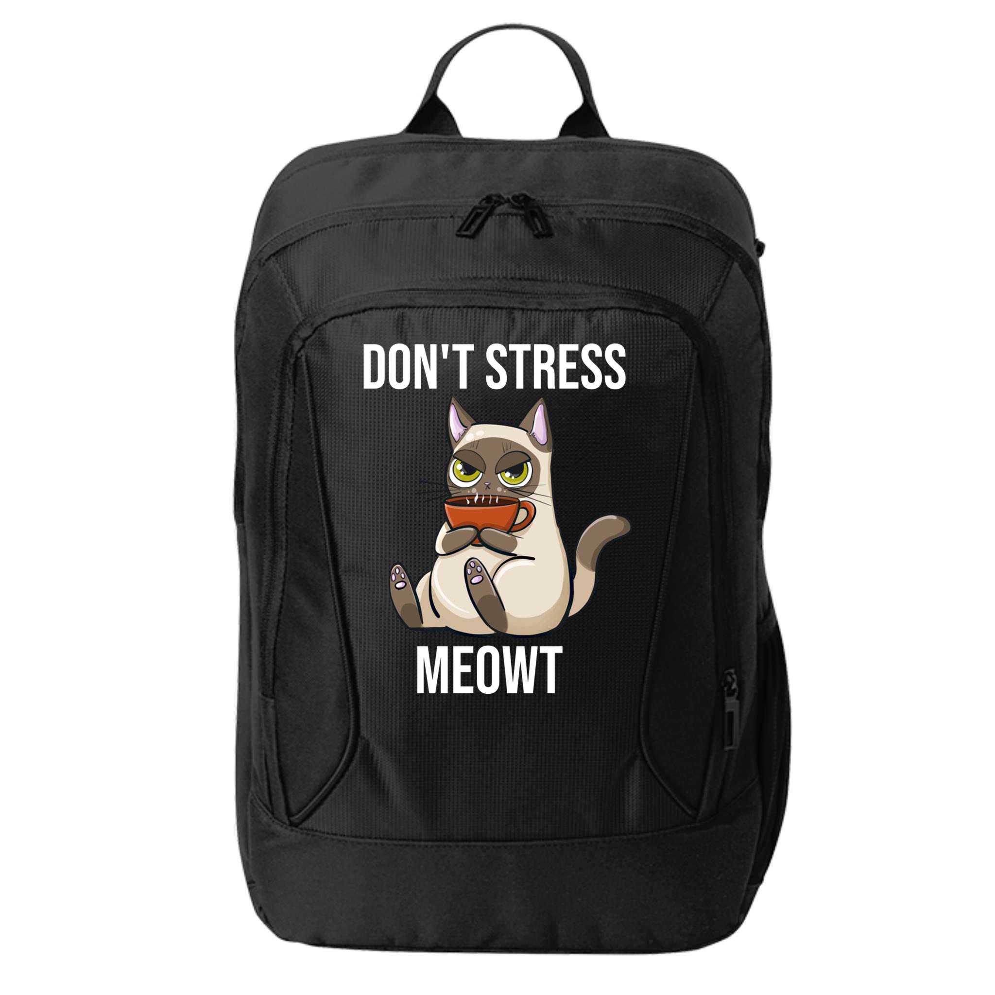 Dont Stress Meowt Funny Sarcastic Coffee Cat Gift City Backpack