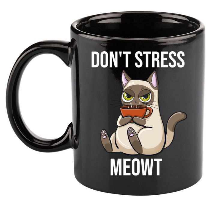 Dont Stress Meowt Funny Sarcastic Coffee Cat Gift 11oz C Handle Ceramic Mug
