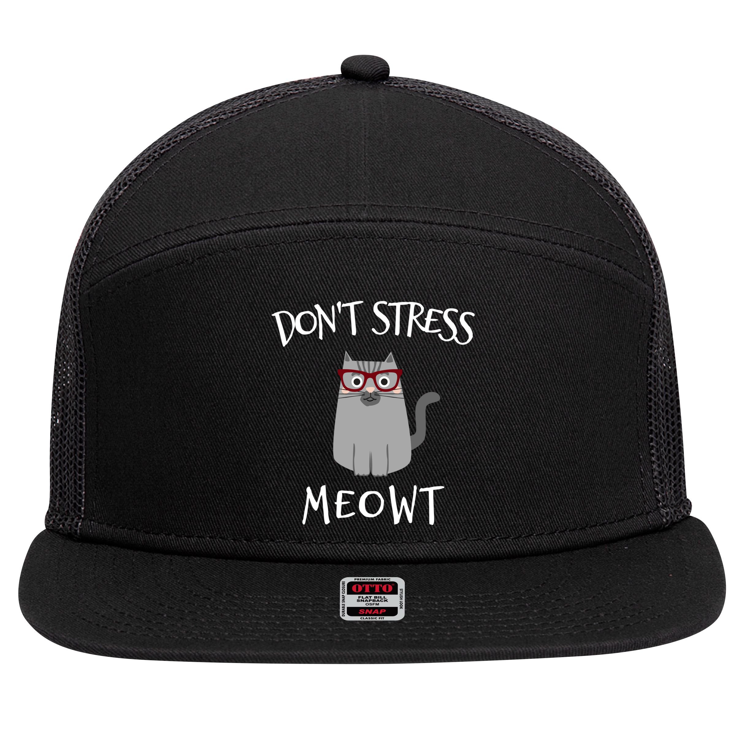 Don't Stress Meowt Funny Cat Lover Gift 7 Panel Mesh Trucker Snapback Hat