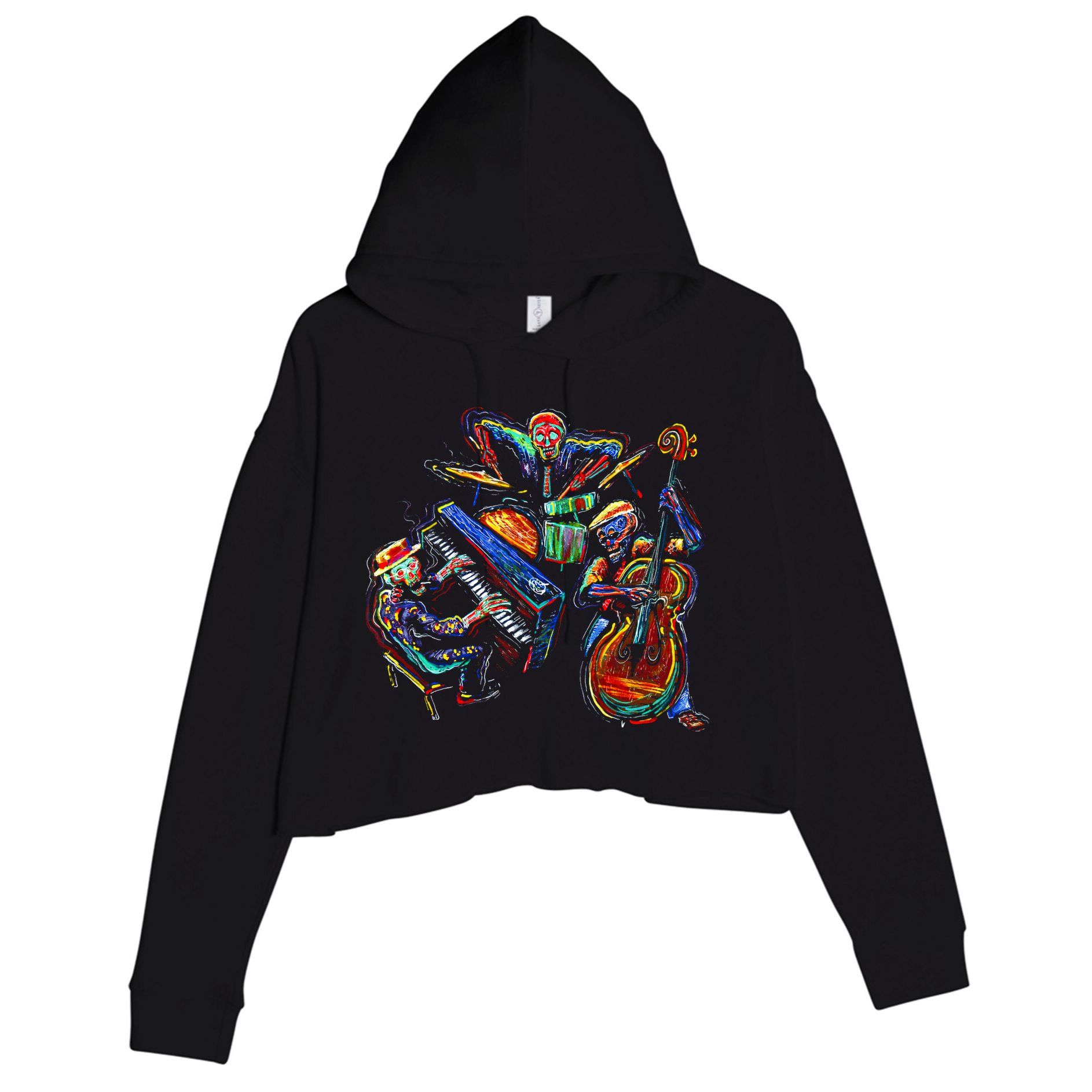 Dancing Skeleton Music Band Crop Fleece Hoodie