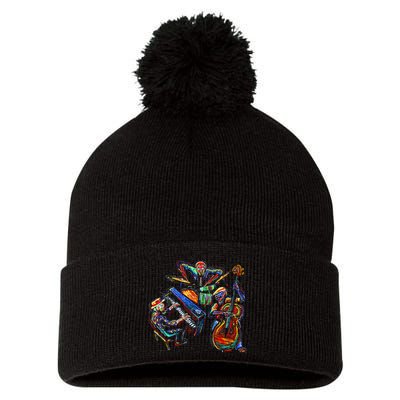 Dancing Skeleton Music Band Pom Pom 12in Knit Beanie