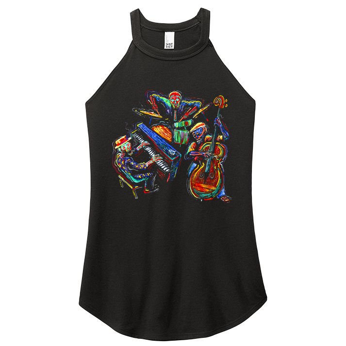 Dancing Skeleton Music Band Women's Perfect Tri Rocker Tank
