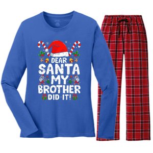 Dear Santa My Brother Did It  Funny Christmas  Women's Long Sleeve Flannel Pajama Set 