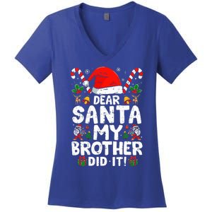 Dear Santa My Brother Did It  Funny Christmas  Women's V-Neck T-Shirt