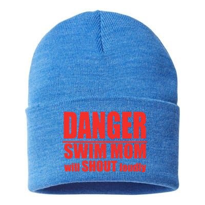 Danger Swim Mom Will Shout Loudly Swimming Cool Gift Sustainable Knit Beanie