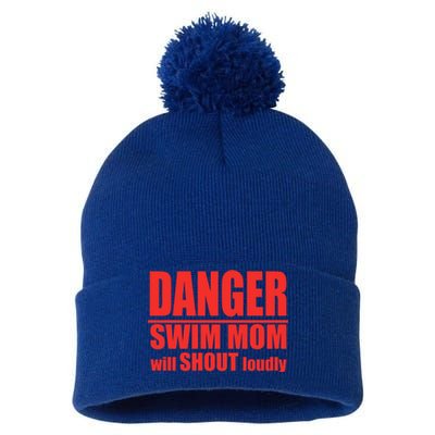 Danger Swim Mom Will Shout Loudly Swimming Cool Gift Pom Pom 12in Knit Beanie