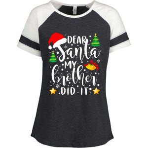 Dear Santa My Brother Did It Funny Christmas Pajama Enza Ladies Jersey Colorblock Tee