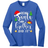 Dear Santa My Brother Did It Funny Christmas Pajama Ladies Long Sleeve Shirt