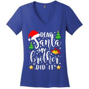 Dear Santa My Brother Did It Funny Christmas Pajama Women's V-Neck T-Shirt