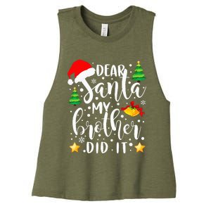 Dear Santa My Brother Did It Funny Christmas Pajama Women's Racerback Cropped Tank