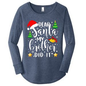 Dear Santa My Brother Did It Funny Christmas Pajama Women's Perfect Tri Tunic Long Sleeve Shirt