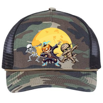 Dabbing Skeleton Mummy Spooky Squad Halloween Gift Retro Rope Trucker Hat Cap