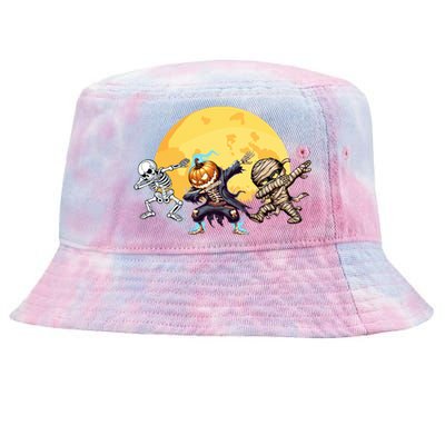 Dabbing Skeleton Mummy Spooky Squad Halloween Gift Tie-Dyed Bucket Hat