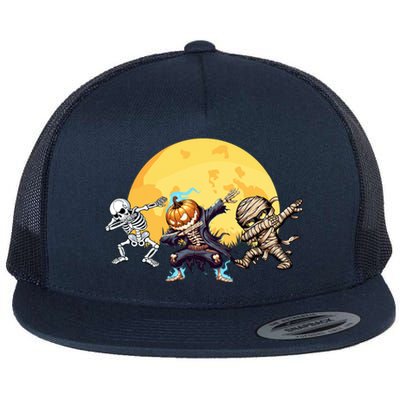 Dabbing Skeleton Mummy Spooky Squad Halloween Gift Flat Bill Trucker Hat