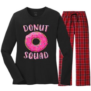 Donut Squad Matching Donut Party Pink Doughnut Sprinkles Women's Long Sleeve Flannel Pajama Set 