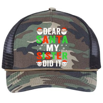 Dear Santa My Sister Did It Christmas Sister Brother Pajamas Retro Rope Trucker Hat Cap