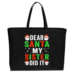 Dear Santa My Sister Did It Christmas Sister Brother Pajamas Cotton Canvas Jumbo Tote