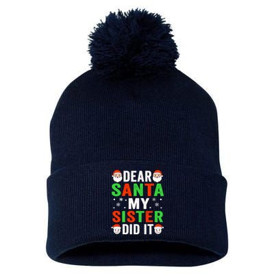 Dear Santa My Sister Did It Christmas Sister Brother Pajamas Pom Pom 12in Knit Beanie