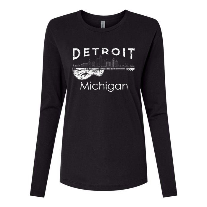 Detroit Souvenir Michigan Music Electric Guitar Womens Cotton Relaxed Long Sleeve T-Shirt