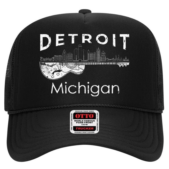 Detroit Souvenir Michigan Music Electric Guitar High Crown Mesh Back Trucker Hat