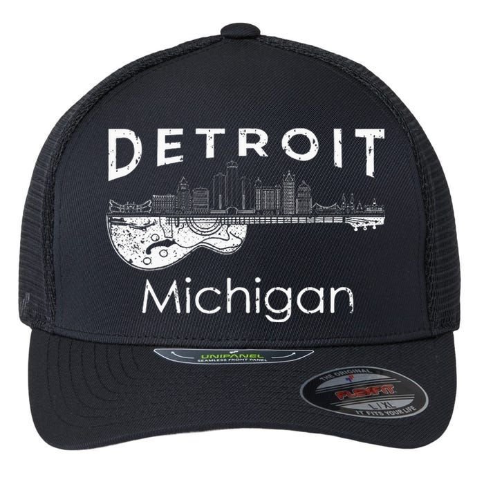 Detroit Souvenir Michigan Music Electric Guitar Flexfit Unipanel Trucker Cap