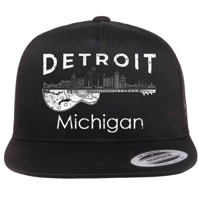 Detroit Souvenir Michigan Music Electric Guitar Flat Bill Trucker Hat