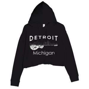 Detroit Souvenir Michigan Music Electric Guitar Crop Fleece Hoodie