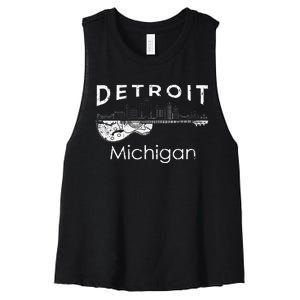 Detroit Souvenir Michigan Music Electric Guitar Women's Racerback Cropped Tank