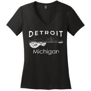 Detroit Souvenir Michigan Music Electric Guitar Women's V-Neck T-Shirt