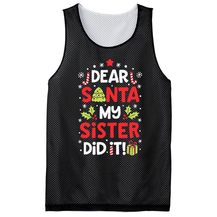 Dear Santa My Sister Did It Funny Christmas Kids Gifts Mesh Reversible Basketball Jersey Tank