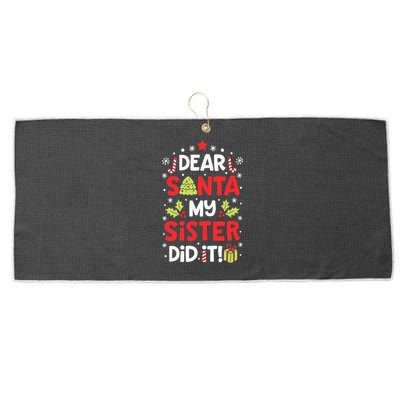 Dear Santa My Sister Did It Funny Christmas Kids Gifts Large Microfiber Waffle Golf Towel