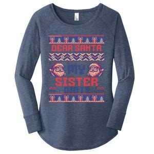 Dear Santa My Sister Did It Funny Ugly Christmas Design Cute Gift Women's Perfect Tri Tunic Long Sleeve Shirt