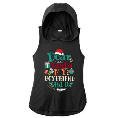 Dear Santa My Boyfriend Did It Funny Christmas Pajama Ladies PosiCharge Tri-Blend Wicking Draft Hoodie Tank