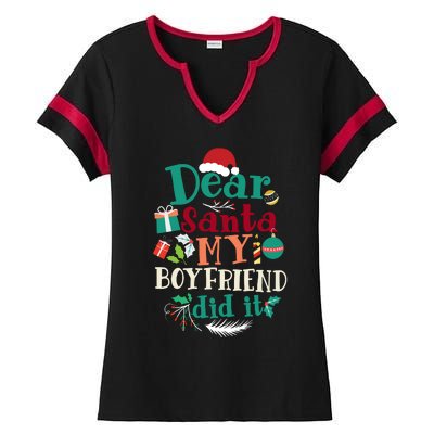 Dear Santa My Boyfriend Did It Funny Christmas Pajama Ladies Halftime Notch Neck Tee