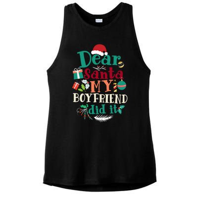 Dear Santa My Boyfriend Did It Funny Christmas Pajama Ladies PosiCharge Tri-Blend Wicking Tank