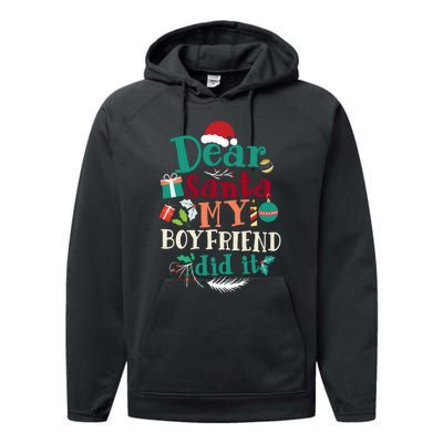 Dear Santa My Boyfriend Did It Funny Christmas Pajama Performance Fleece Hoodie