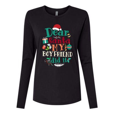 Dear Santa My Boyfriend Did It Funny Christmas Pajama Womens Cotton Relaxed Long Sleeve T-Shirt