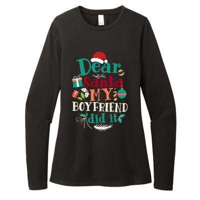 Dear Santa My Boyfriend Did It Funny Christmas Pajama Womens CVC Long Sleeve Shirt