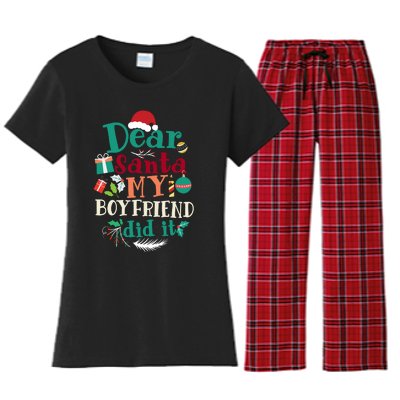 Dear Santa My Boyfriend Did It Funny Christmas Pajama Women's Flannel Pajama Set