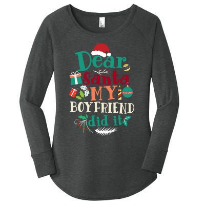 Dear Santa My Boyfriend Did It Funny Christmas Pajama Women's Perfect Tri Tunic Long Sleeve Shirt