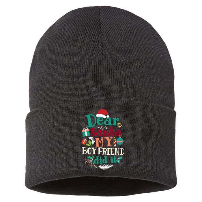 Dear Santa My Boyfriend Did It Funny Christmas Pajama Sustainable Knit Beanie