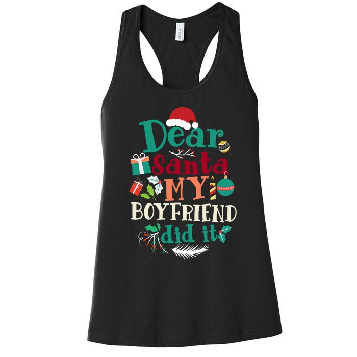 Dear Santa My Boyfriend Did It Funny Christmas Pajama Women's Racerback Tank