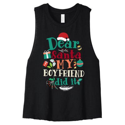 Dear Santa My Boyfriend Did It Funny Christmas Pajama Women's Racerback Cropped Tank