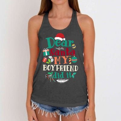 Dear Santa My Boyfriend Did It Funny Christmas Pajama Women's Knotted Racerback Tank